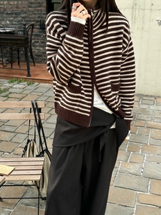 百搭宽松显瘦条纹针织开衫 时尚 MUCH新款 form韩国2025秋季