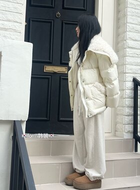 form韩国东大门代购25秋冬折verbena大翻领毛领拼接设计感羽绒服