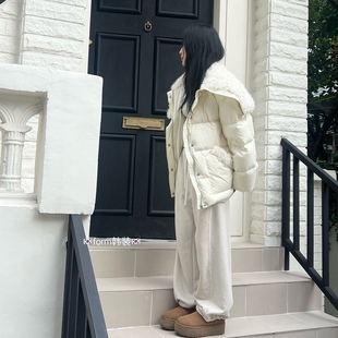 form韩国东大门代购25秋冬折verbena大翻领毛领拼接设计感羽绒服