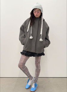 韩国2025秋冬季 百搭宽松显瘦连帽毛呢连帽外套 新款