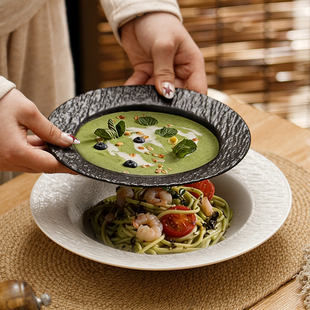意大利面汤盘子浓汤盘沙拉盘草帽盘菜盘创意餐厅深盘陶瓷西式餐具