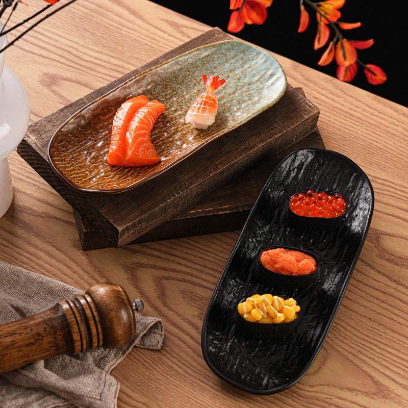 寿司盘陶瓷椭圆盘创意家用鱼盘大号碟子菜盘酒店饭店商用日料餐具