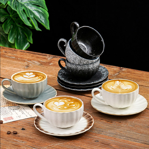 复古花边咖啡杯碟套装家用餐厅简约陶瓷拉花杯子下午茶杯