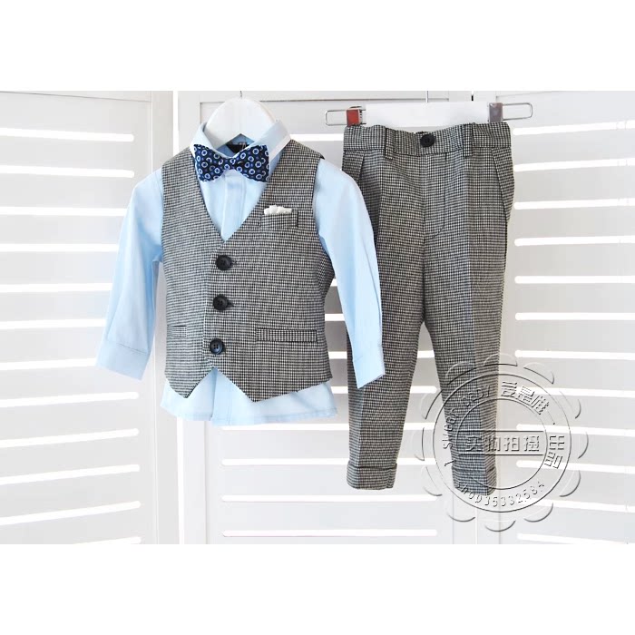 断码清仓儿童西装马甲黑白千鸟格春秋男孩生日套装男童礼服1-2岁