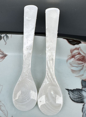 贝壳勺子材质手工制作整料家用商用调料甜品勺鱼子酱勺白色款