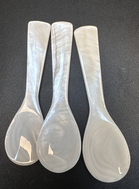 白色贝壳外贸鱼子酱勺家居调味勺面膜勺8cm长