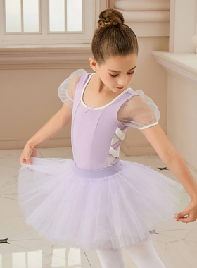 偲珂莉女童夏季纯棉舞蹈服短袖练功服绑带芭蕾裙tutu表演服1289