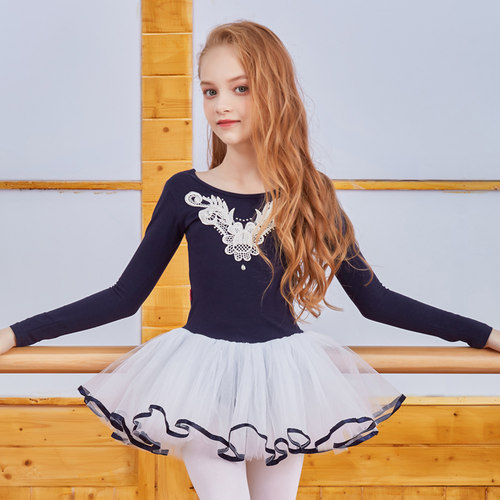 清仓儿童纯棉长袖舞蹈服女童练功服少儿芭蕾舞裙表演服考级1201