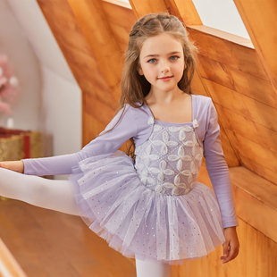 偲珂莉儿童纯棉舞蹈服少儿长袖练功服女童蕾丝芭蕾舞裙演出服1972