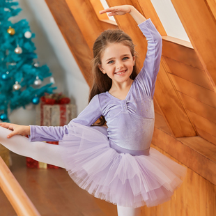 偲珂莉秋冬儿童丝绒舞蹈服女童长袖 练功服舞蹈考级服芭蕾舞裙1975