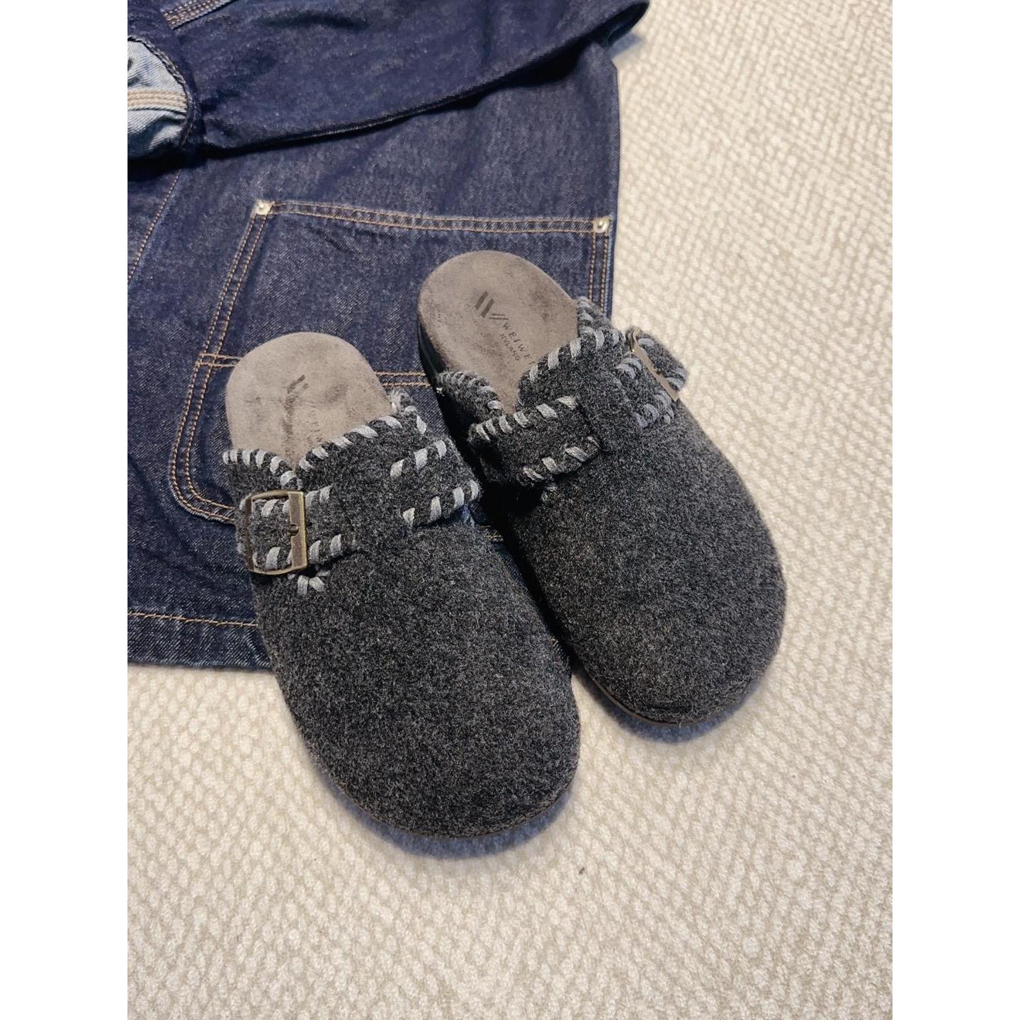 韩国复古毛绒勃肯鞋女外穿包头半拖鞋一脚蹬舒适百搭金属扣懒人鞋