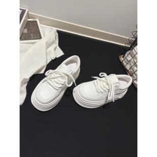 6CM~厚底真皮系带小白鞋女春新款休闲板鞋韩国单运动鞋女鞋子