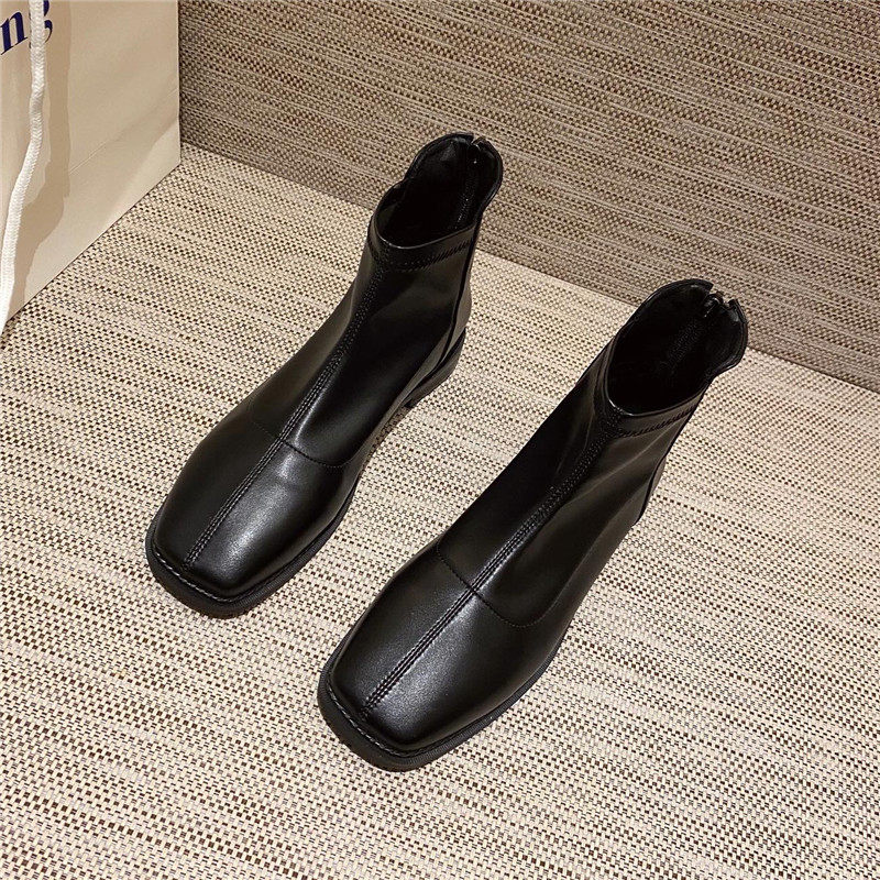 新款韩版后拉链低跟纯色女靴子