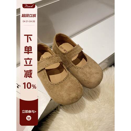 复古圆头一字魔术贴内勃肯鞋女2026年新款简约百搭休闲单鞋