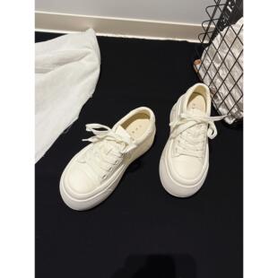 6.5CM~厚底真皮系带小白鞋女娃娃头休闲板鞋配堆堆袜学生女鞋