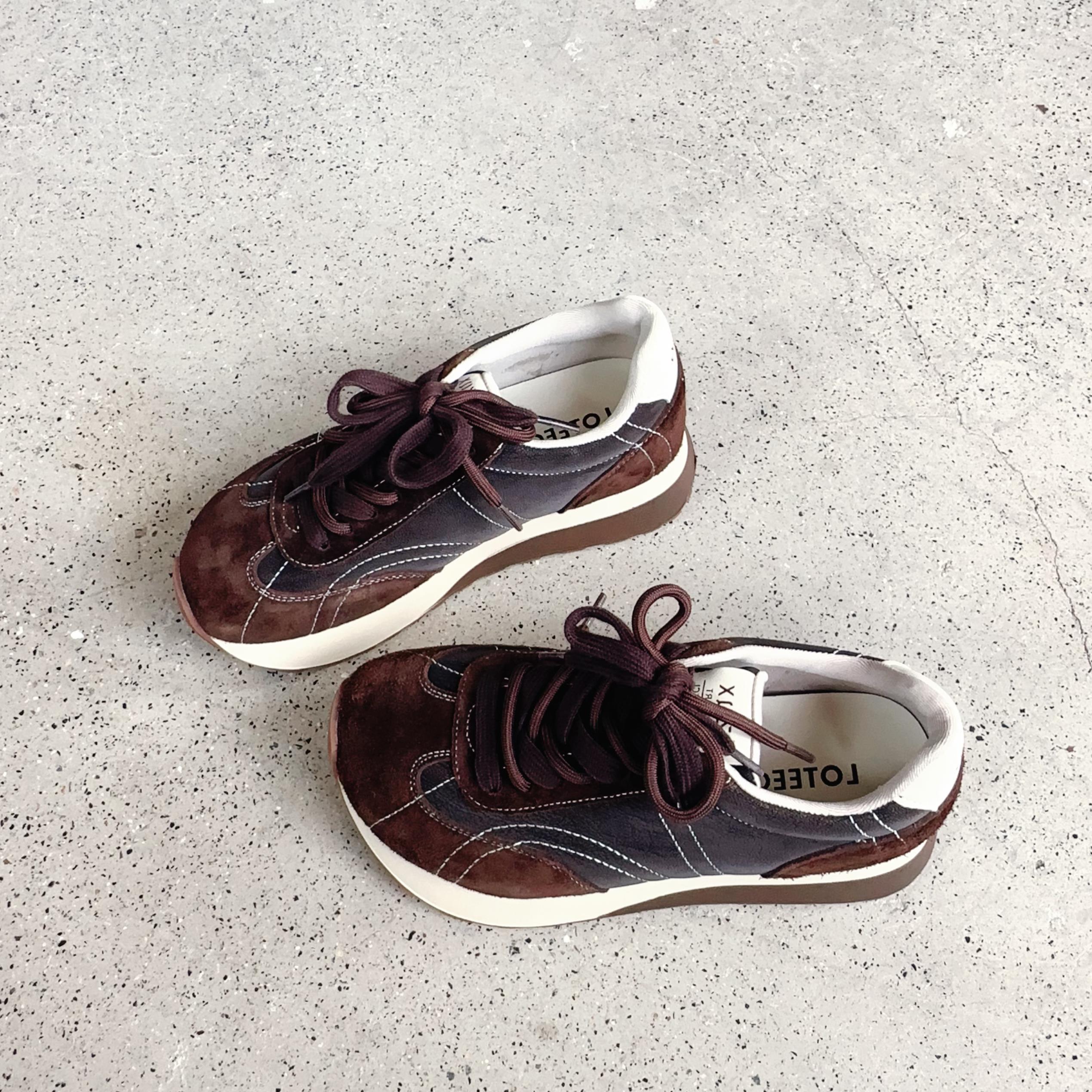 真皮厚底丑萌娃娃头德训鞋女2025冬季新款轻便百搭休闲运动阿甘鞋