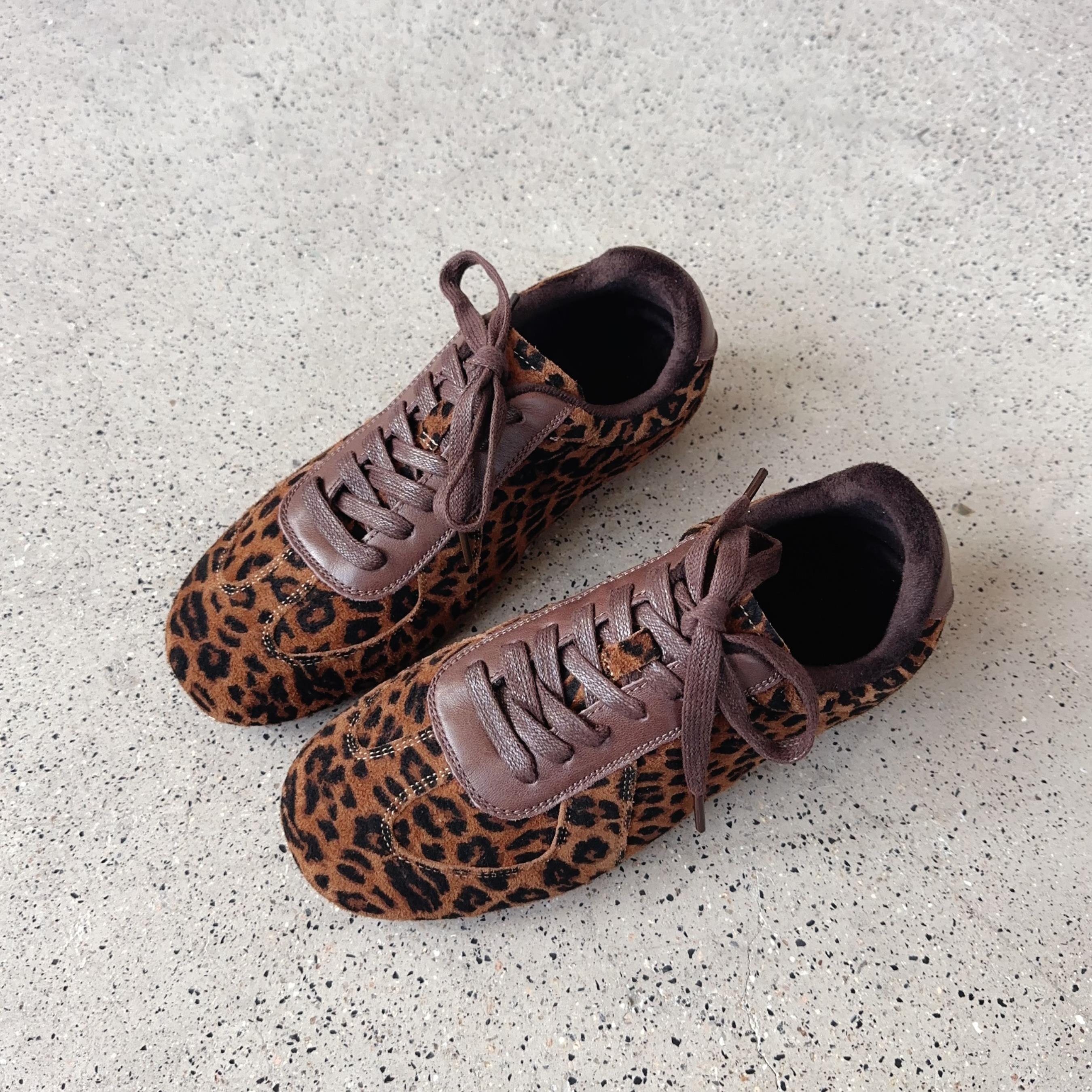 真皮豹纹德训鞋女2025冬季新款百搭舒适轻便休闲运动阿甘鞋棉鞋潮