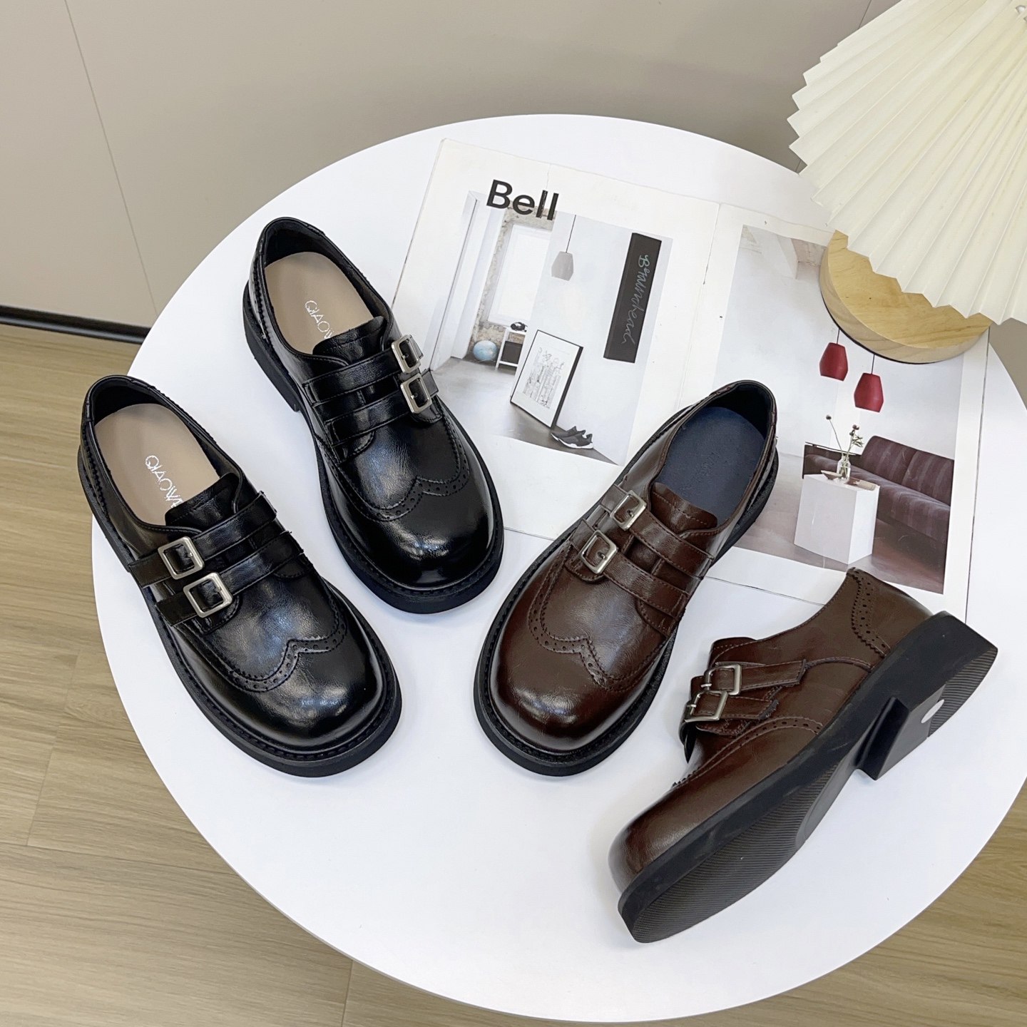 英伦风真皮布洛克双扣带乐福鞋女百搭时尚厚底单鞋,女鞋,乐福鞋（豆豆鞋）,淘宝优惠券,粉丝福利购,淘宝优惠卷