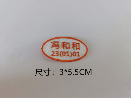 绍兴元培中学校名字牌桔色椭圆形名字贴团购名字贴刺绣批发