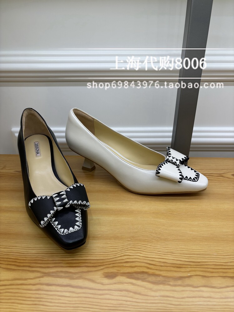 dissona迪桑娜2024春季女鞋浅口方头蝴蝶结猫跟单鞋473271 473260