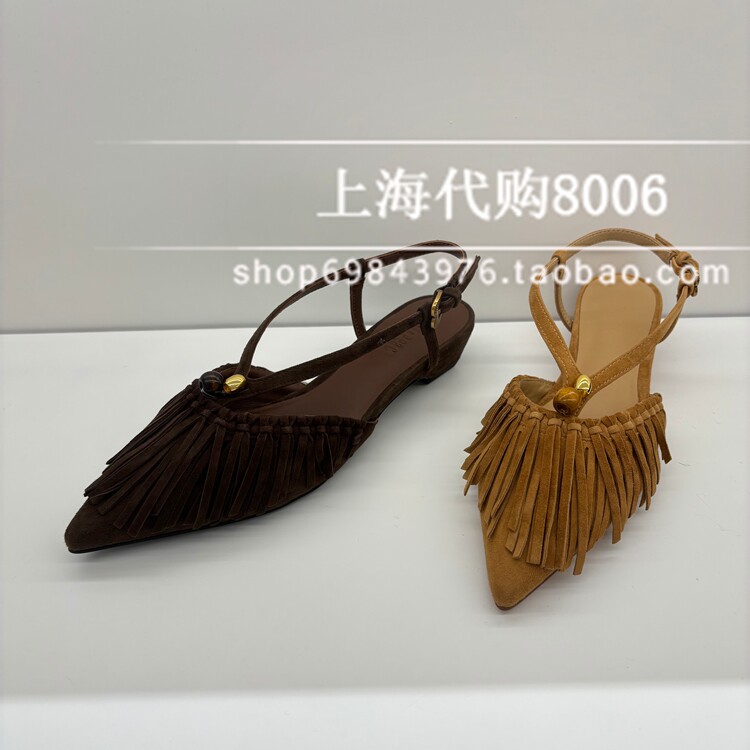真美诗2026春季女鞋流苏舞步专柜正品粗跟凉鞋尖头后空单鞋 Y1G15