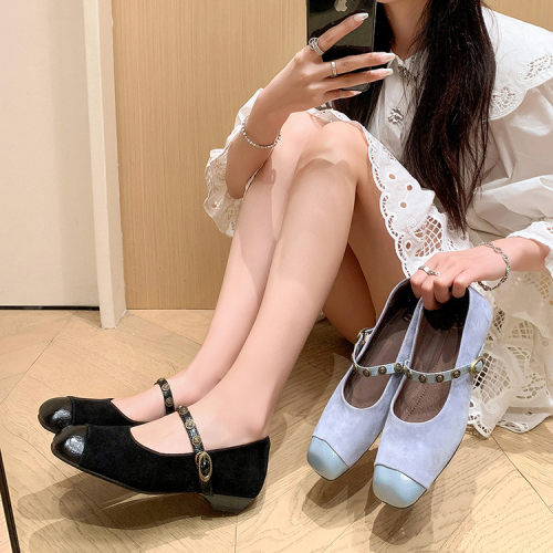 2025春季女鞋小香风方头玛丽珍鞋