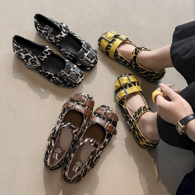 SIX MADDEN202春款女鞋豹纹平底浅口一字瓢鞋玛丽珍鞋单鞋 SMD359