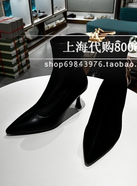 Le saunda莱尔斯丹2025秋冬季女靴尖头高跟时装短靴瘦瘦靴6T73403