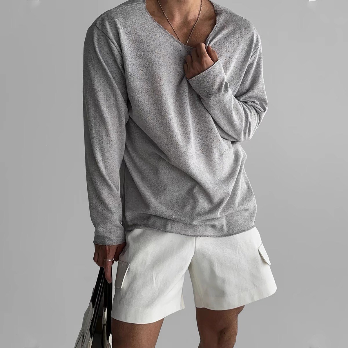 薄款透气防晒罩衫长袖针织t恤男士夏季美式轻熟风休闲打底体恤衫