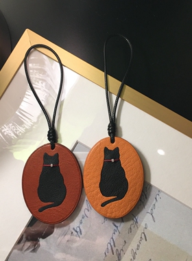 真皮猫咪包包挂件 头层牛皮车钥匙挂 手账本记事本吊坠配件小礼物
