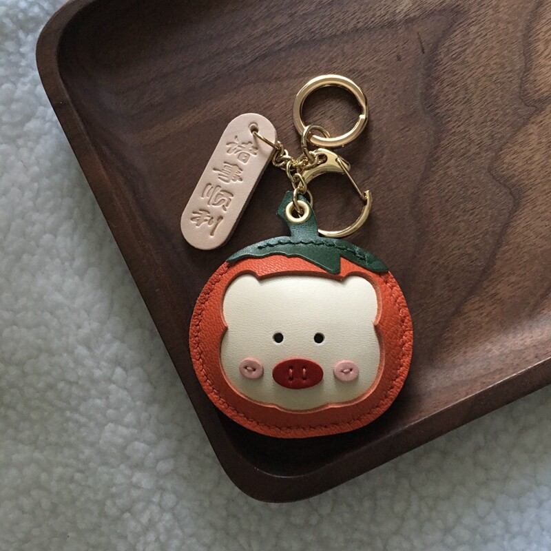 手工制作真皮诸事顺利钥匙扣包包挂件可爱萌猪小猪配饰礼物