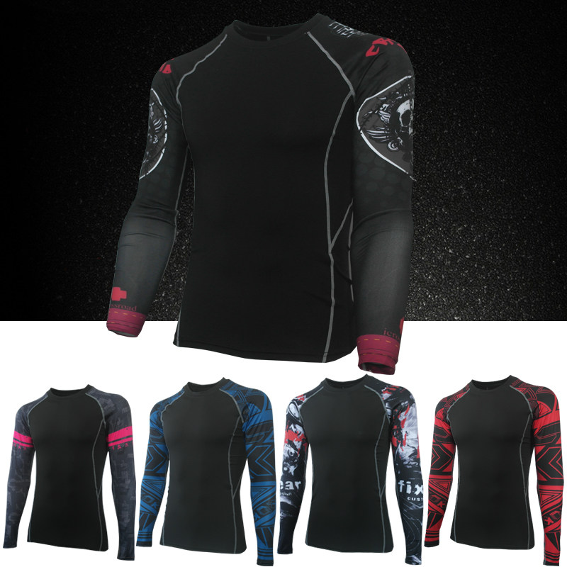 健身运动长袖 紧身衣跑步服速干训练篮球衣印花透气服男 加絨秋冬