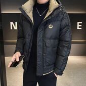 PU皮免洗羽绒棉服帅气连帽加厚宽松青年保暖潮流上衣秋冬季 装 休闲