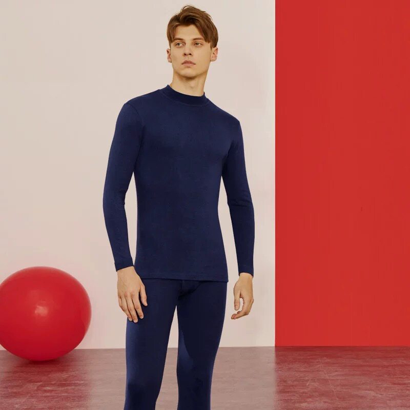 三枪内衣冬季保暖内衣男士厚棉纯棉半高领打底衫内搭秋衣秋裤套装