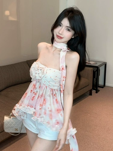 Милый топ без лямок, приталенный бюстгальтер-топ, открытые плечи, в цветочек, цветочный принт, высокая талия