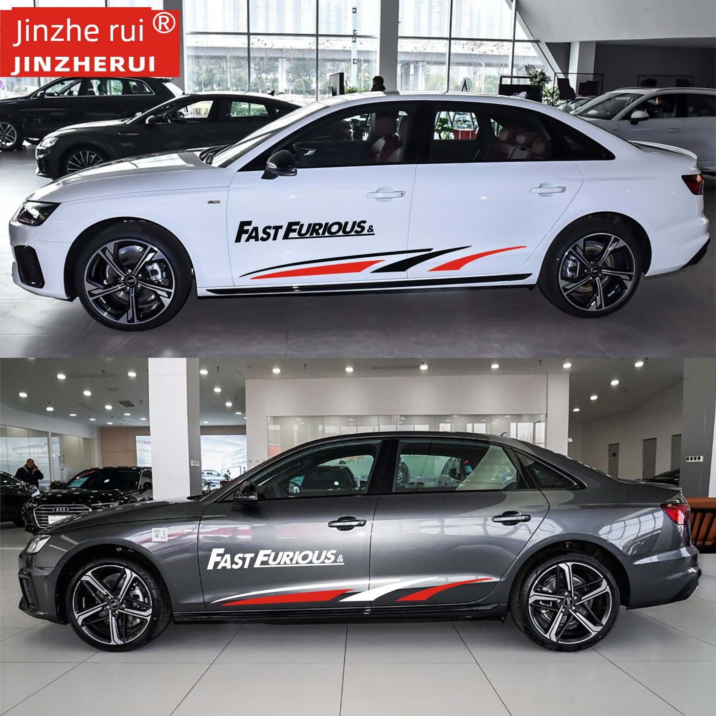 适用于奥迪A4侧裙拉图案汽车贴纸A5L A6L A3A7车身改装装饰贴纸彩