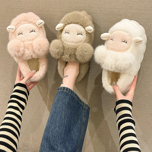 冬季外穿棉拖鞋女可爱兔子毛绒保暖室内居家包根厚底防滑月子棉鞋