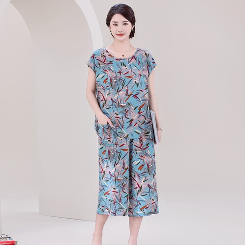 新款中老年绵绸家居服大码纯棉女