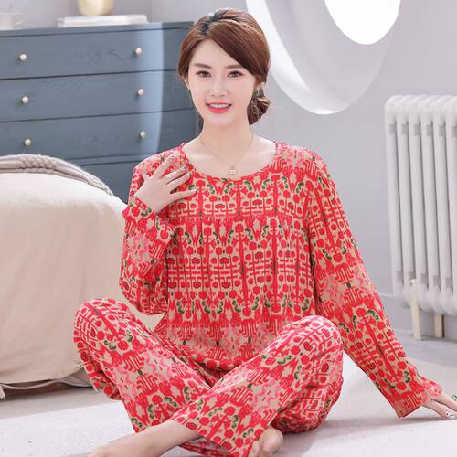 绵绸两件套装家居服睡衣女