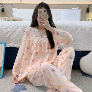 睡衣女春秋新款 长袖 大码 公主风防凸点绵绸家居服夏天人造棉绸套装