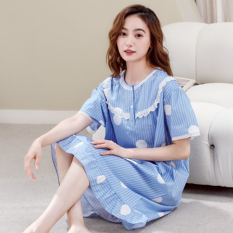 日系女士长款甜美纯棉布碎花睡裙