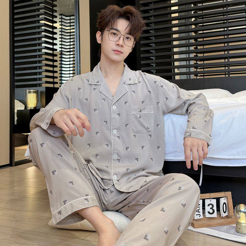 新款睡衣男士长袖棉绸春秋夏季大码青少年男生绵绸休闲家居服套装