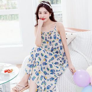 可爱宫廷风少女甜美人造棉睡衣露背人造棉长裙 棉绸吊带睡裙女夏季