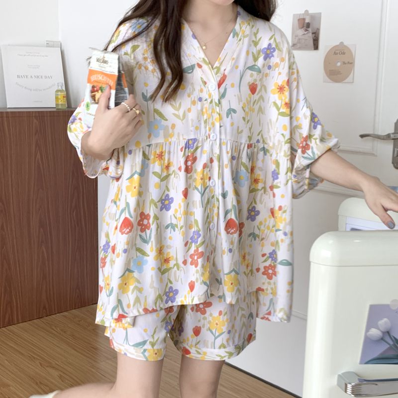 棉绸睡衣女夏可爱短袖短裤可外穿