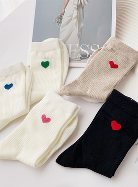 薄款无骨夏季中筒袜爱心纯白色学生运动透气女士棉袜子GOOD FA