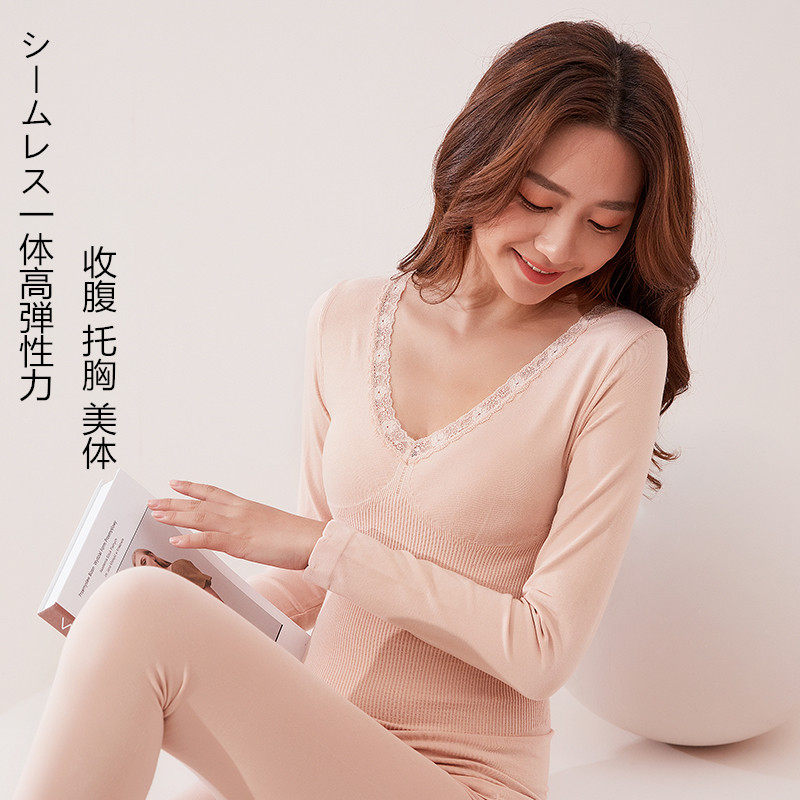 妇人修身秋冬保暖上衣打底衫秋衣收腹毛圈v领托胸女士长袖