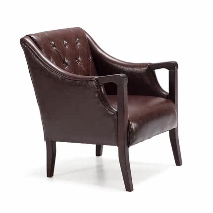 简域北欧单人沙发椅书房实木椅子复古美式沙发带扶手桌椅老虎椅