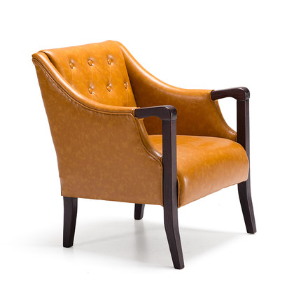 简域北欧单人沙发椅书房实木椅子复古美式沙发带扶手桌椅老虎椅