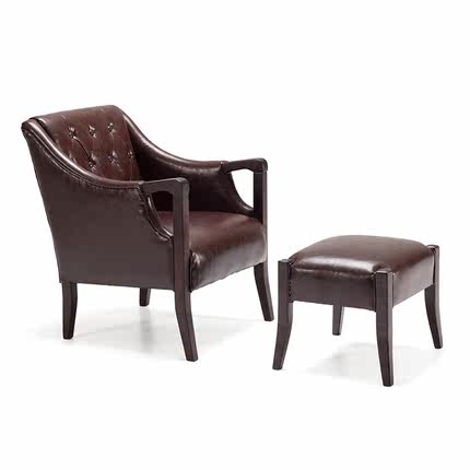 简域北欧单人沙发椅书房实木椅子复古美式沙发带扶手桌椅老虎椅