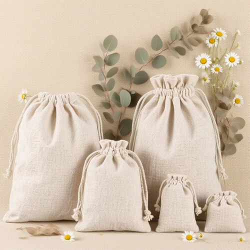 简约素色棉麻束口袋抽绳棉布袋大米袋杂粮包装袋首饰品礼品袋定制